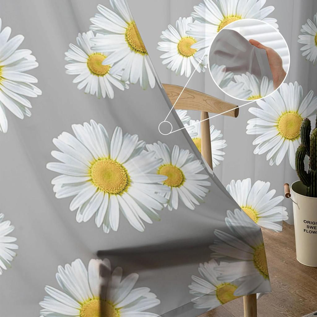 White Daisies Grey Tulle Curtains Living Room Kitchen Chiffon Curtain Bedroom Balcony Sheer Curtain Fashion Home Decor