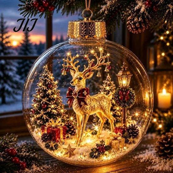 Year Round Home Accent Lighted Clear Christmas Ball Ornaments, Cute Santa Claus/Tree/Snowman/Angel Figure Inside Portable Light Decor The Xmas Hanging