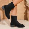 Fashion Fall New Pointed Toe Suede Rear Zip Block Heel Booties Women's Fashion Rear Zip Anti-Slip Wear-Resistant Single Boots