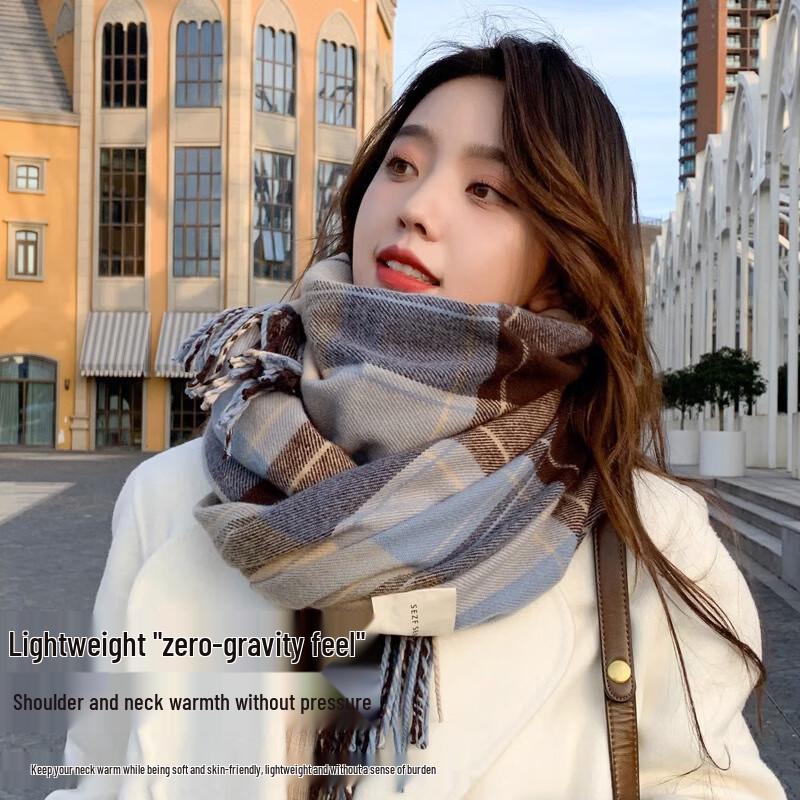 Korean Style Plaid Tassel Scarf