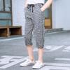 Girls' plaid casual cropped pants