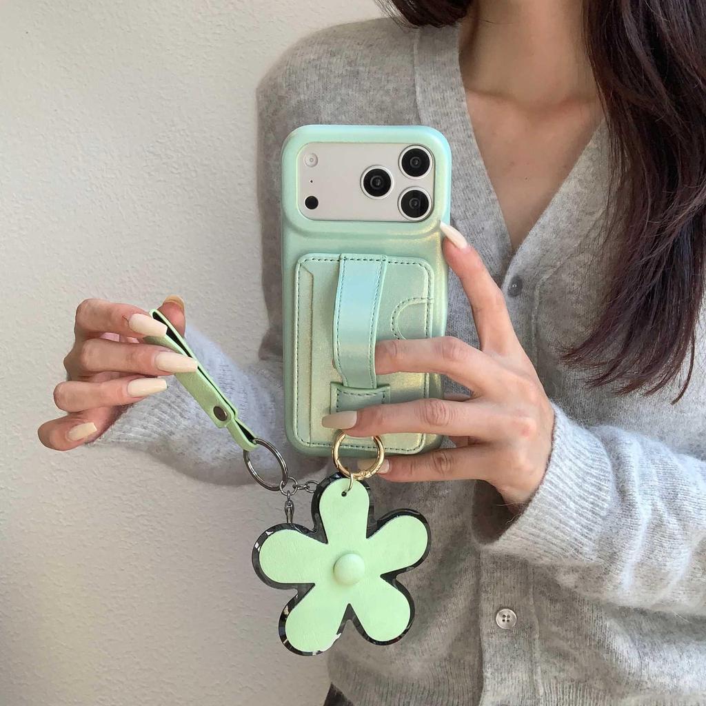 Flower Wrist Strap Card Holder & Coin Purse for iPhone 17 Pro Max/15 Pro/14 Case (Women's)