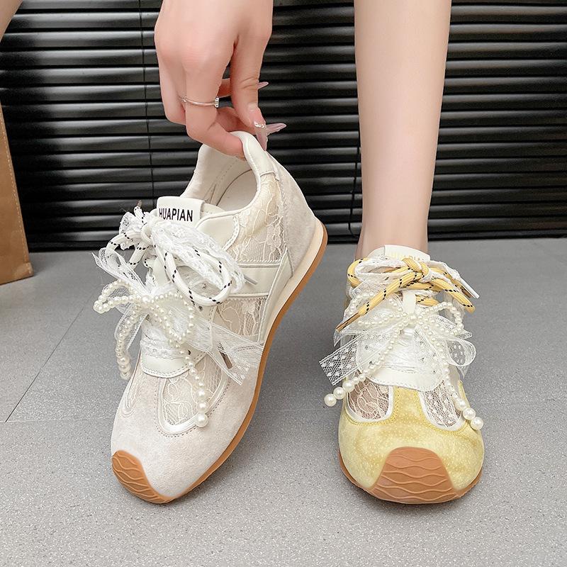 Inner Height-increasing Leather Lace German Training Shoes for Women's 2025 Spring New Models with Skirts, Mesh Breathable and Versatile Forrest G