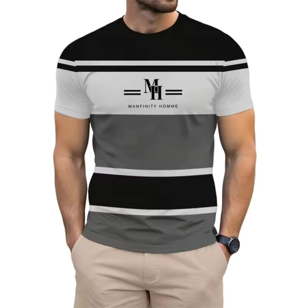 Colorful Striped Small Icon Simple Fashionable Comfortable Soft Breathable Large Loose Casual Short Sleeved Men's T-shirt