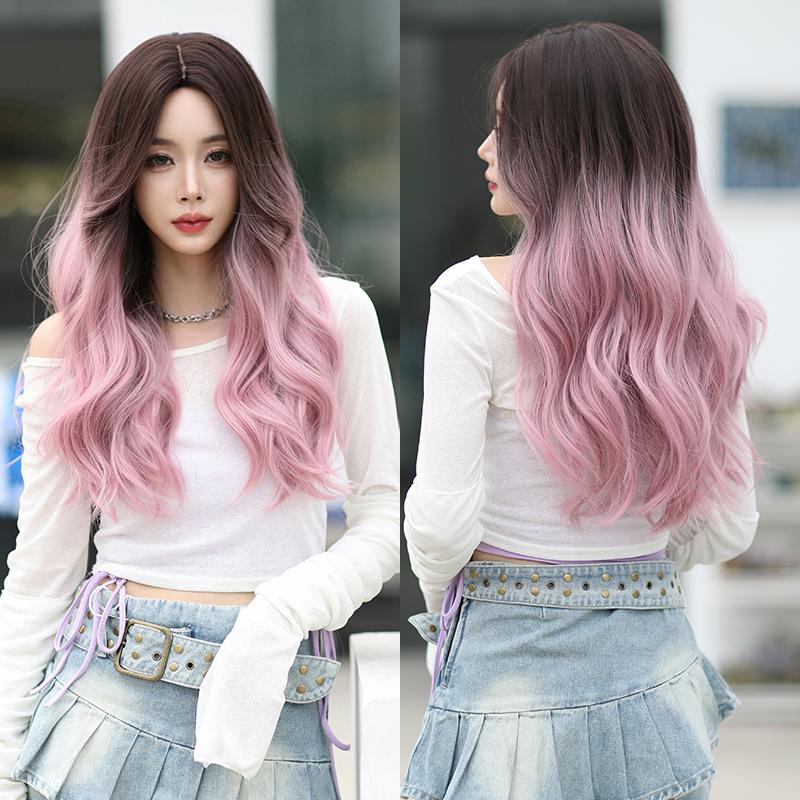 Professional  WIGS Long Body Wavy Sakura Pink Wig for Sweet Girl High Density Synthetic Loose Curly Hair Wig with Bangs Beginner Friendly