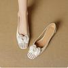 Niche Hollow Woven Square Head Shallow Mouth Single Shoes French Commuter Camellia Side Empty Thick Heel Bag Head Roman Sandals Women
