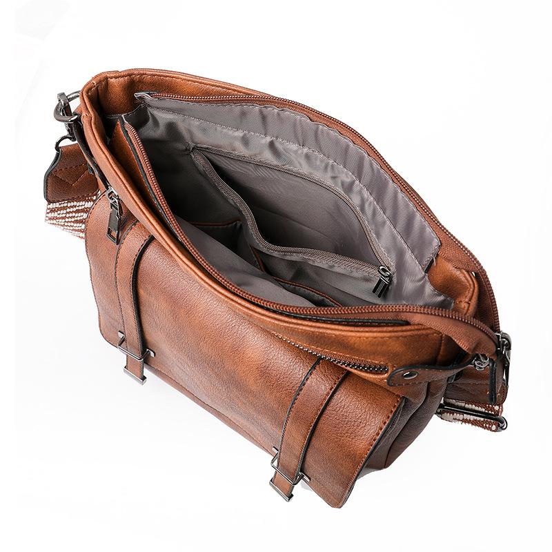 Multi-pocket Tote Bag for Travel Ladies, Retro Single-shoulder Multi-functional Crossbody Bag with PU Design for Commuting