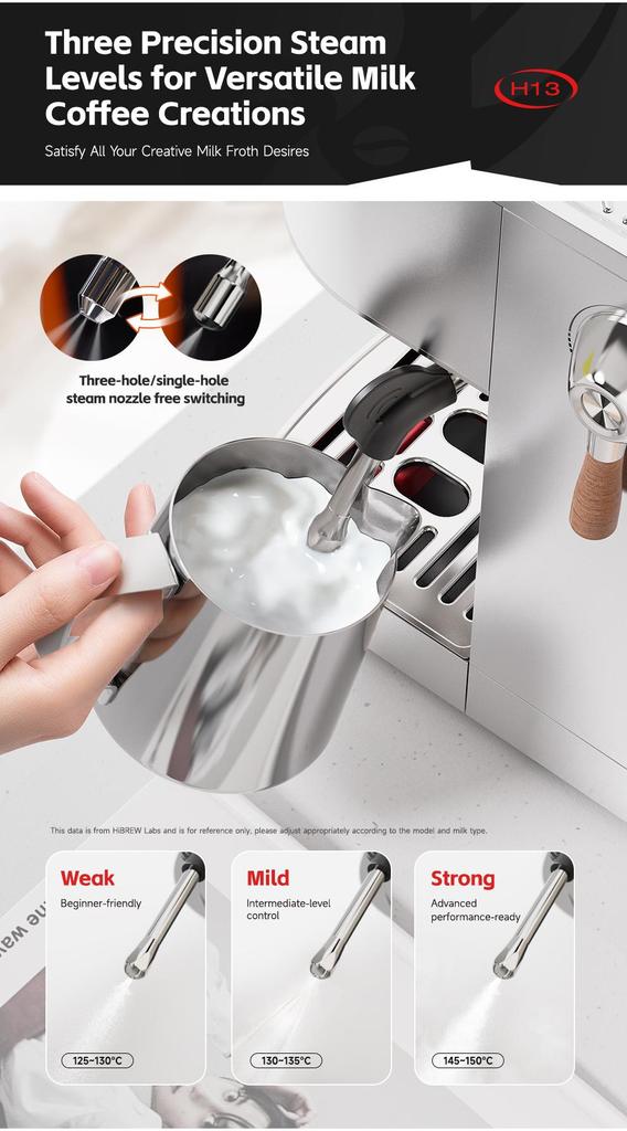 HiBREW H13 Semi-automatic Coffee Machine, Dual Boiler System with 20-Bar Pump Pressure, Multi-function Brewing Modes