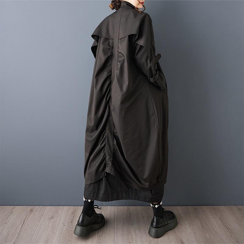 long sleeve oversized cotton vintage Black casual loose autumn spring Winter trench coat for women Outerwear