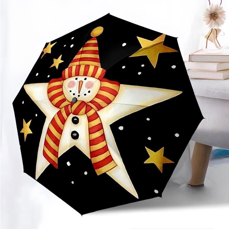 Santa Claus Deer Themed Folding Umbrella Fashion Auto-Open 8 Iron Ribs Plastic Handle Foldable Sunshade Perfect Christmas Gifts