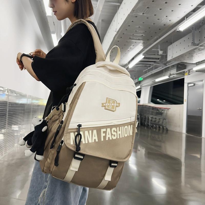Men Letter Print Backpack Color Block Student Schoolbag Women Large Capacity Backpack