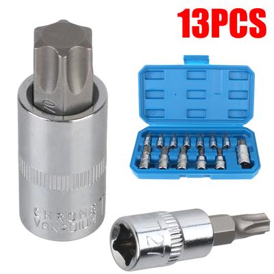 1/4" 3/8" 1/2" Antrieb 13 Stück Für Ratsche Drehmomentschlüssel Torx Bit Steckschlüssel Set Auto Demontagewerkzeuge Cr-V S2 Stahl Steckschlüsselwerkzeuge T8-T70