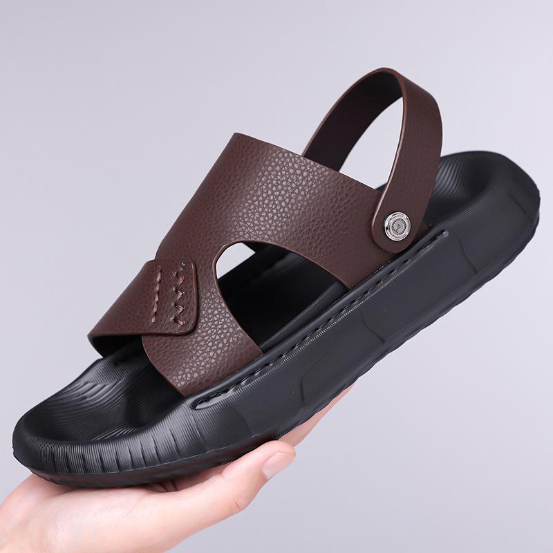 Fashion 2025 Summer New Solid Color Leather Sandals for Men Anti-slip Platform Beach Shoes Male Fashion Casual Slipper Shoes Man