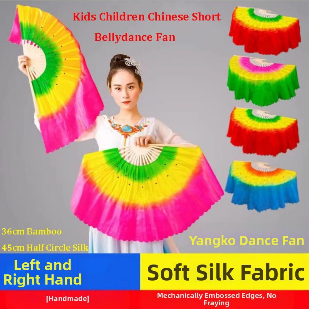 45cm Half Circle Silk Kids Children Bamboo Fans Hand Dye Adults Fan Veil Pairs Yangko Dance Tools