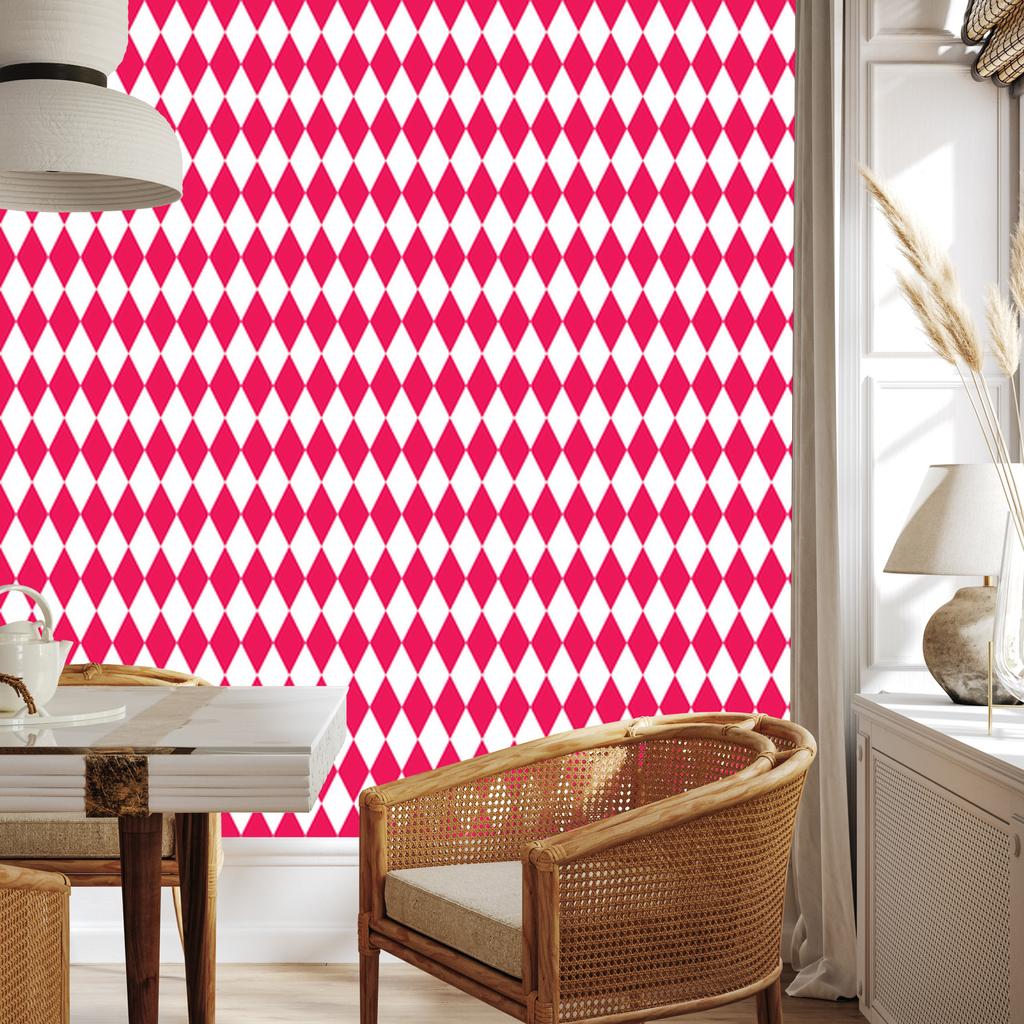 Harlequin Diamonds Wallpaper Pink and White for Living Room and Bedroom 50x1000