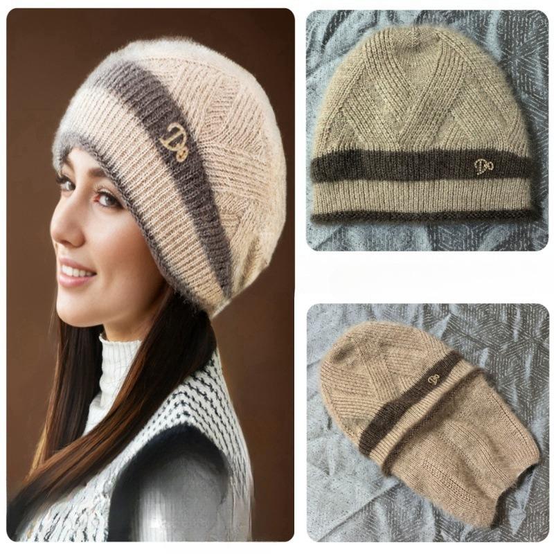 Woolen Hat, Women's Pile Hat, Autumn and Winter Thick Double-layer Warm Knitted Hat