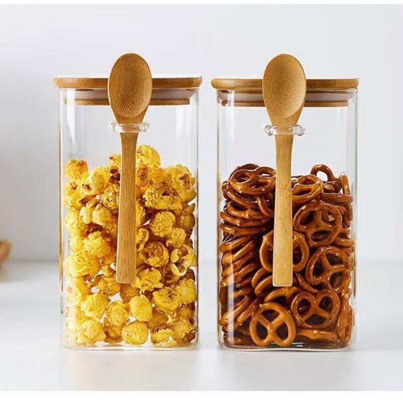 ZISIZ Square Transparent Glass Storage Jars, 1000ml (Set of 3)