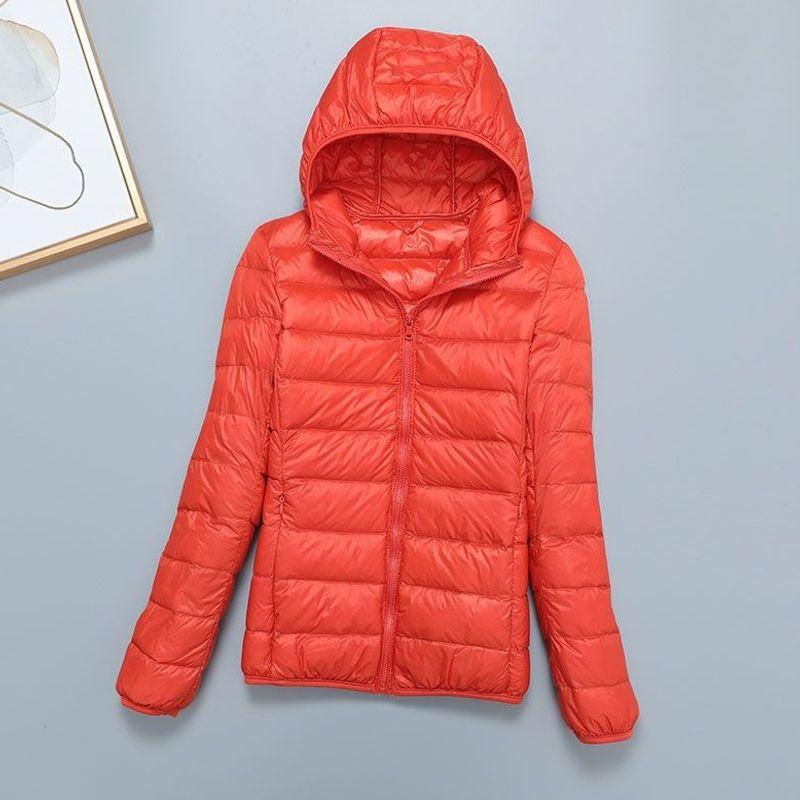 Light down jacket women's short stand-up collar hooded fashion autumn and winter thin large size women's clothing slim-fitting portable jacket