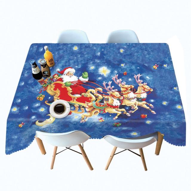 Thicken Cotton Tablecloth Blue Background Santa Claus Snow Pattern Rectangular Round Table Cloth For Wedding Picnic Party