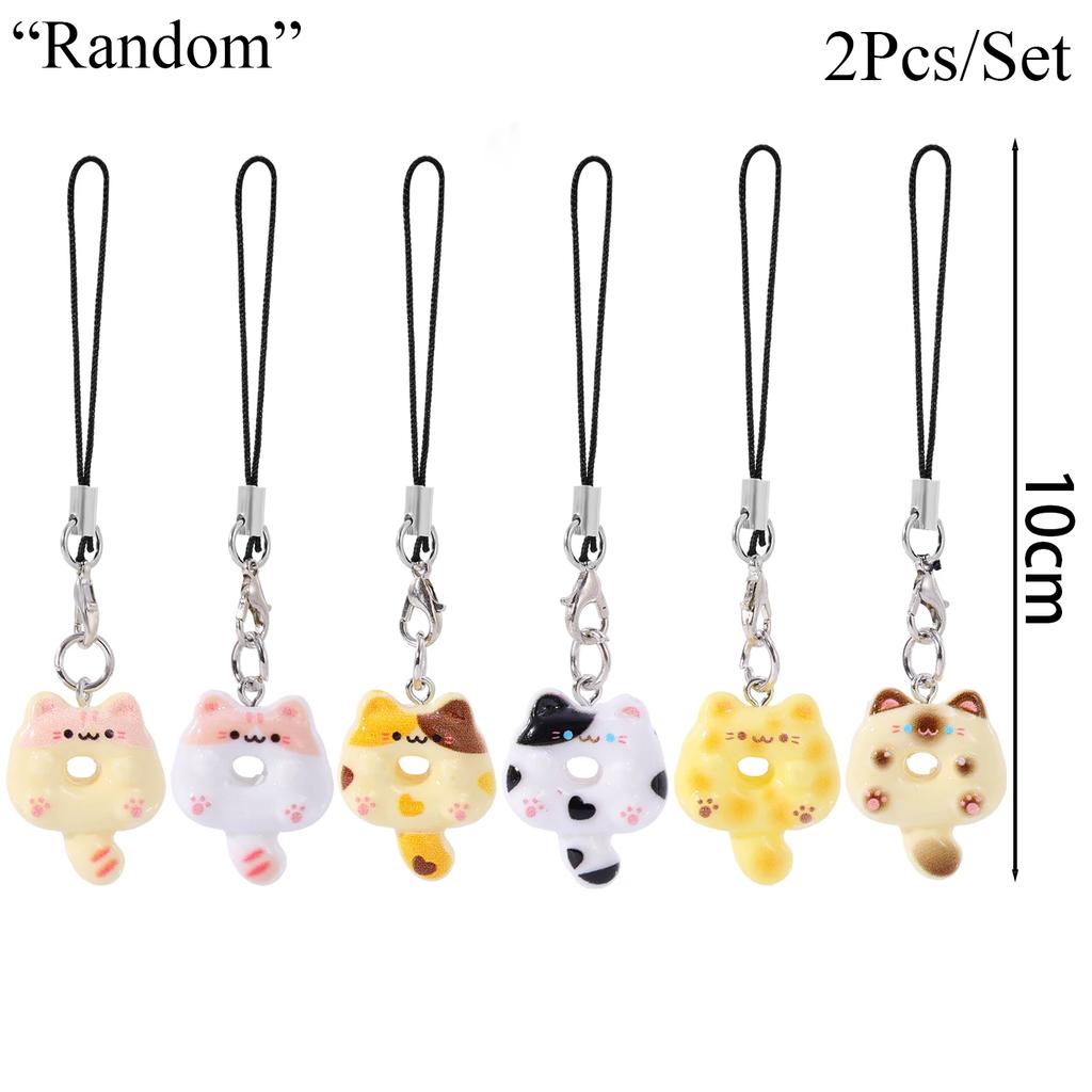 Cute Cartoon Cat Cookie Phone Charm Strap Soft Kitty Phone Lanyard Strap Key Chains Bag Pendant Decoration Handmade Gift