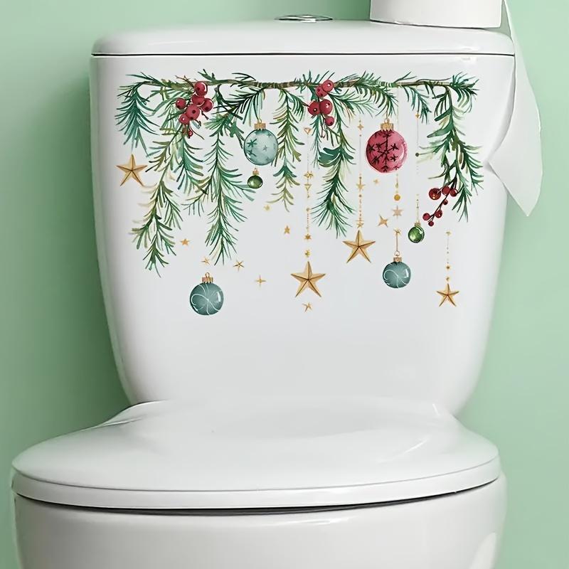 1 Stück Weihnachtliche Festliche WC-Deckel-Aufkleber mit Kieferngirlande, Beeren und Kugeln, Selbstklebender Kunststoff-Weihnachtsdekorationsaufkleber