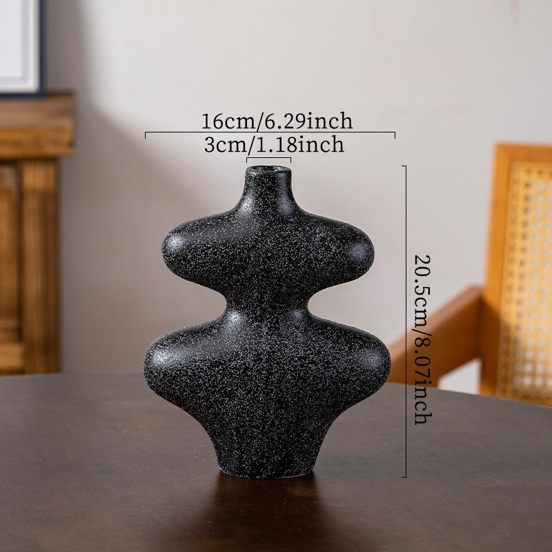Ceramic Vase Geometric Gourd Shape Flower Vase Black and White Coarse Pottery Flower Arrangement Accessories Home Decoration