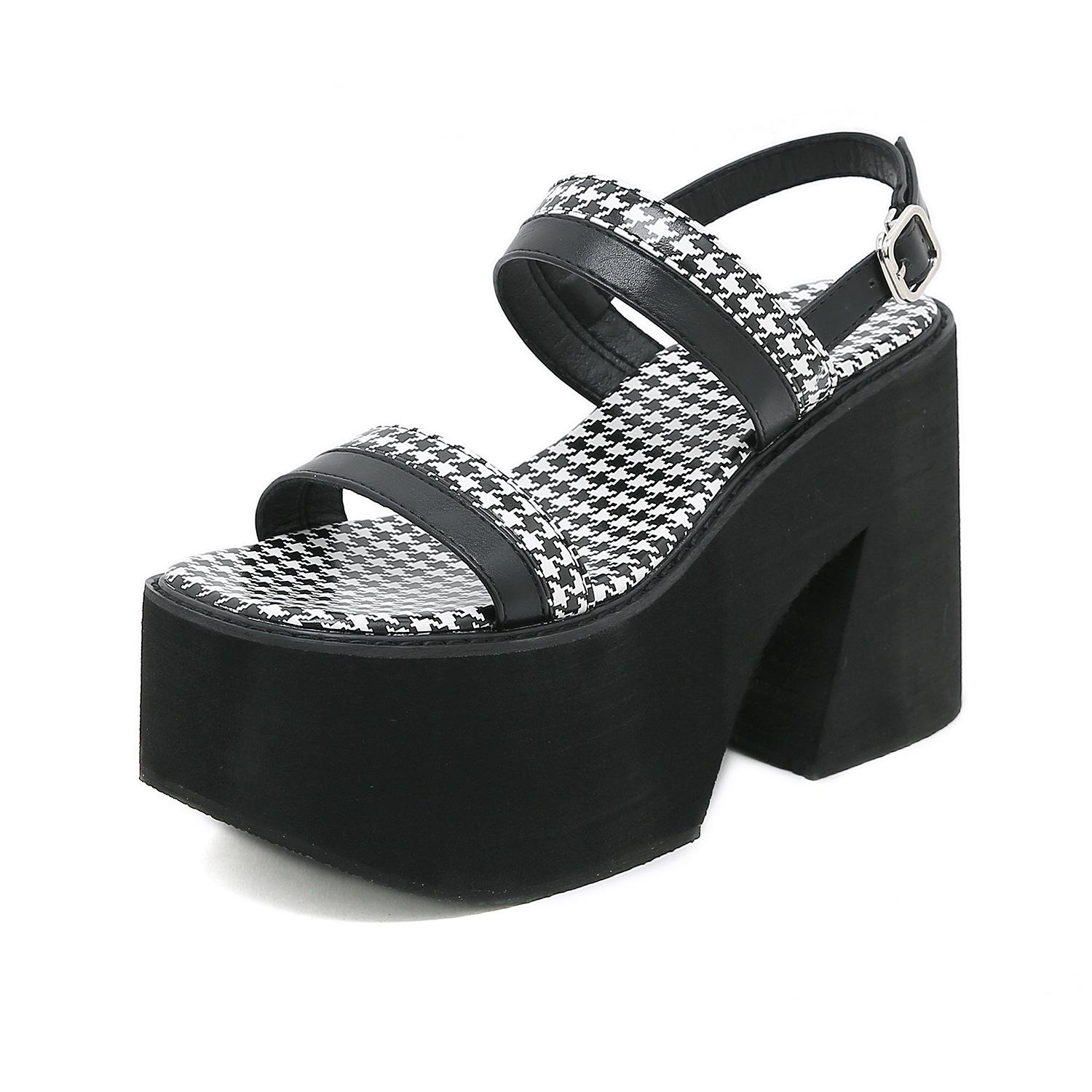 

Клетчатые модные сандалии на пенной подошве с пряжкой на одно слово, повседневные, на толстой подошве и толстом каблуке, с мягкой подошвой 35 чёрный