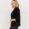 Women's Velvet Blazer Ruched 45720 Sleeve Lapel Open Front Cardigan