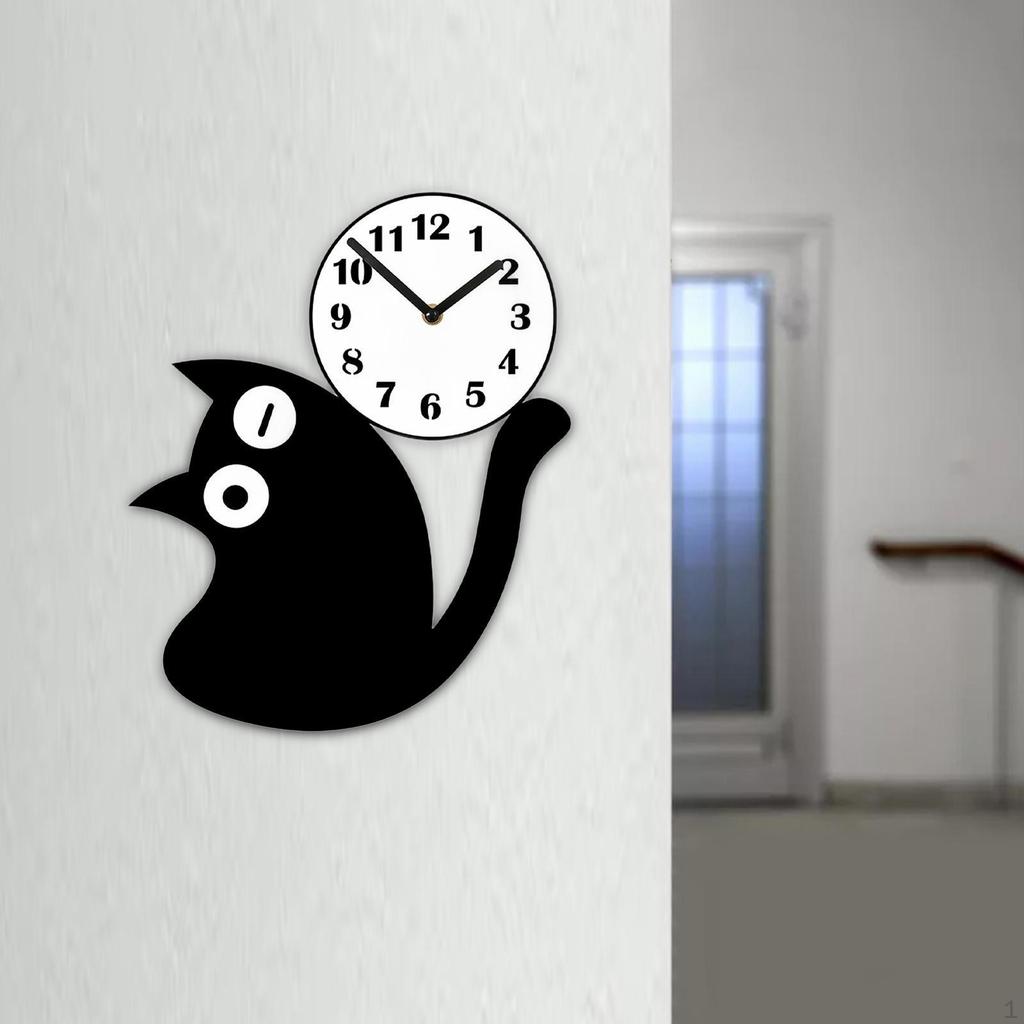Kids Room Wall Clock Acrylic Hanging Creative Adorable Gift for Cat Design Decorative