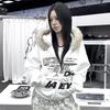 Oversized Cropped Hoodie With Bold Letter Print Off-Shoulder Design Streetwear Style Women