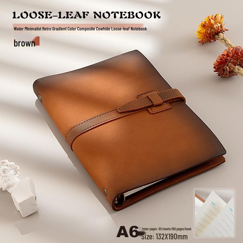 Double Layer Cowhide Travel Journal - Retro Soft Leather Ring Binder Notebook with Buckle and Customizable Logo.