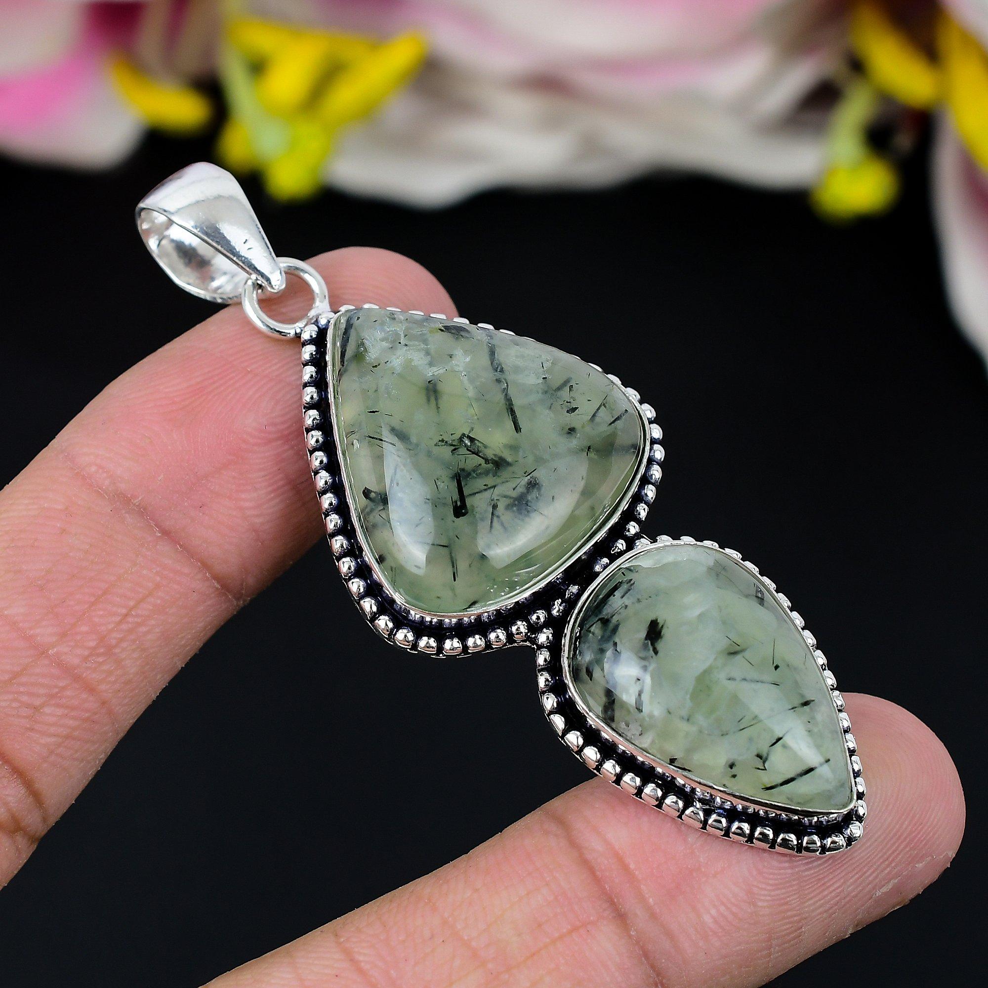 

Prehnite Gemstone Handmade 925 Sterling Silver Jewelry Pendant 2.80 KG-266