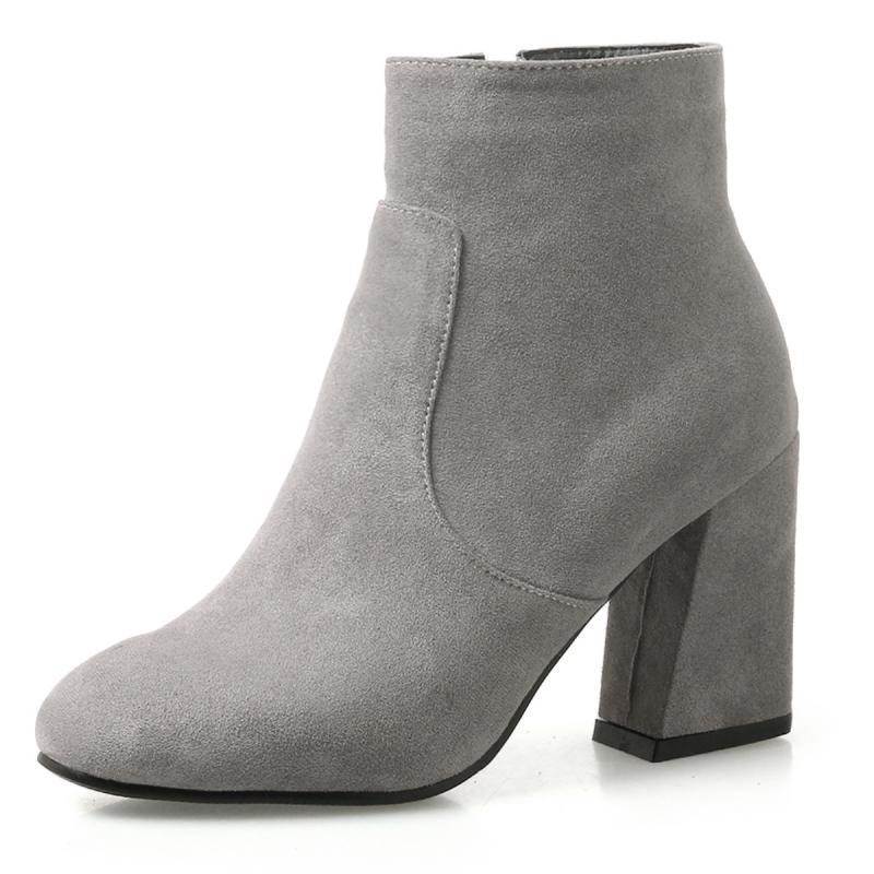 

Flock Short Boots Autumn Spring Shoes Women s Ankle Boot Black Gray Beige Block Heeled Party Dance Shoes Ladies Large Size 39