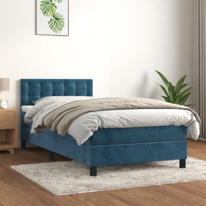 VidaXL Lit à sommier tapissier avec matelas Bleu foncé 100x200 cm - Modèle 3141531