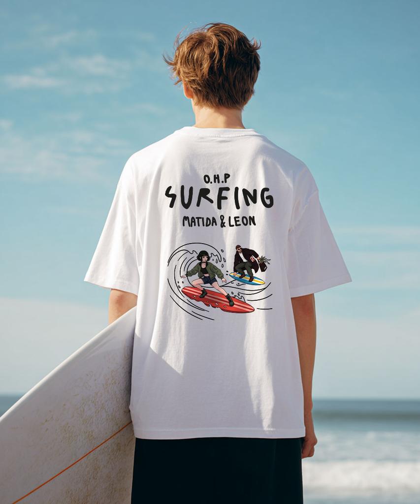 OHP Ohpxquirk Couple Surfing Semi-Oversized Short Sleeve T-Shirt 6 (B Type)