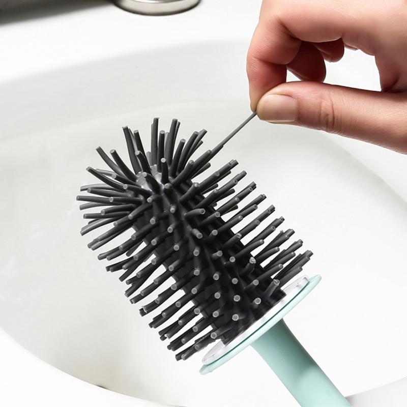 Silicone Toilet Brush Wall Mounted Breathable Holder Soft Bristle Odor Free Bathroom Toilet Cleaning Supply