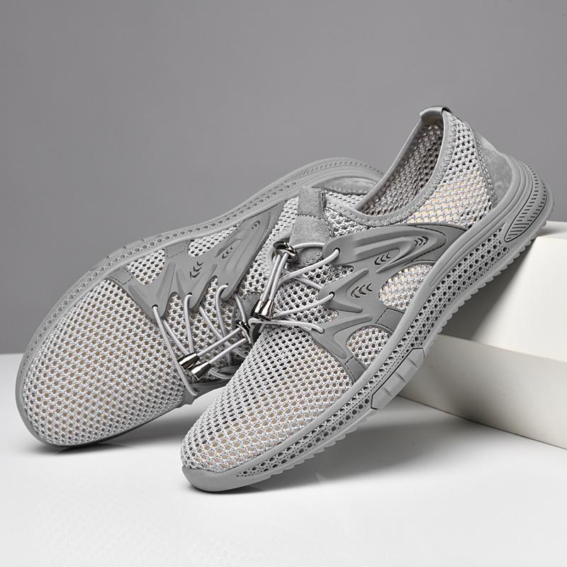 Breathable Men's Casual Shoes Breathable Man Mesh Shoes Fashion Loafers Lightweight Men Summer Sneakers Hollow Out Lace-Up Flats