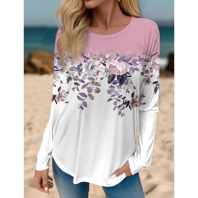 3D Print Floral Graphic Women's T Shirt Spring Autumn Long Sleeve Tops Basic Design Fashion O-Neck Fit Y2K Sweatshirt For Girls
