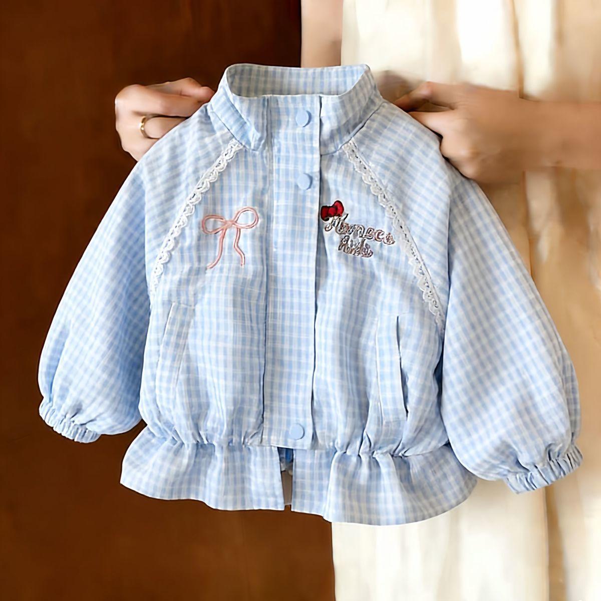 Spring Girls Sweet Ruffle Stand Collar Jacket Cute Baby Trendy Top 90