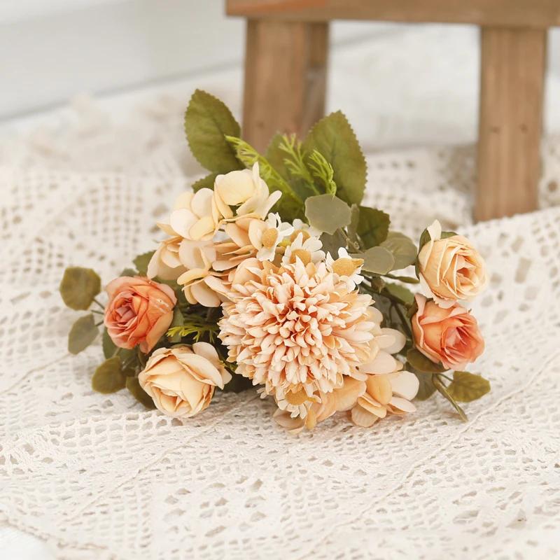 Delicate Silk Rose Tea Bud Sunflower Christmas Wedding Decoration Home Valentine's Day Dandelion Hydrangea Artificial Flowers
