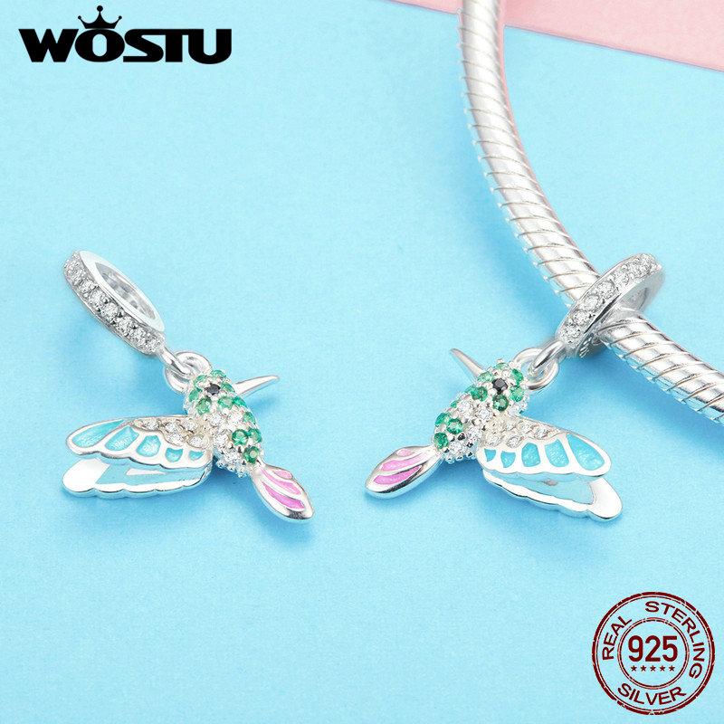 WOSTU 925 Sterling Silver Flower Bird Charms Pendant Hollow Heart Beads Fit Original Bracelet DIY Necklace WOmen Jewelry Making