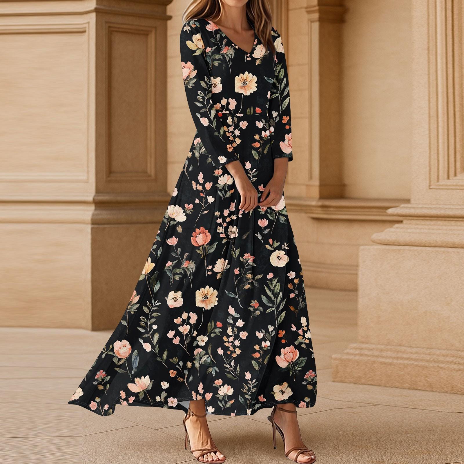 

Платья для женщин Винтажное туниковое платье миди с завышенной талией Летнее повседневное платье с рукавом 3/4 M чёрный