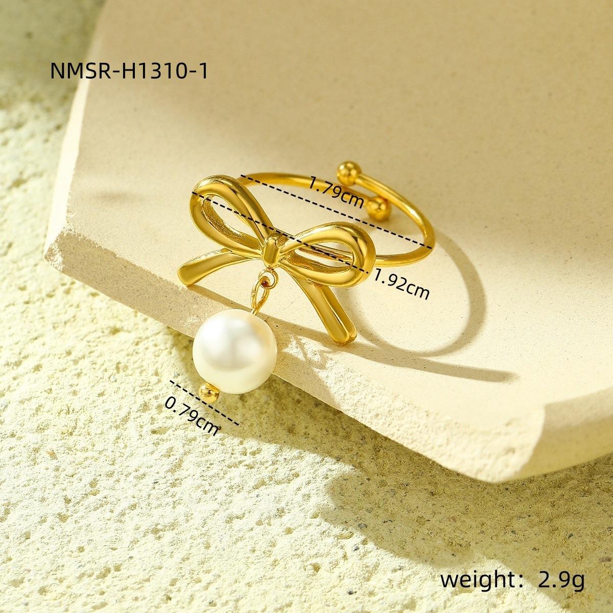 GEMCHIC Women s Bowknot Pearl Stainless Steel Open Ring Fashion Jewelry