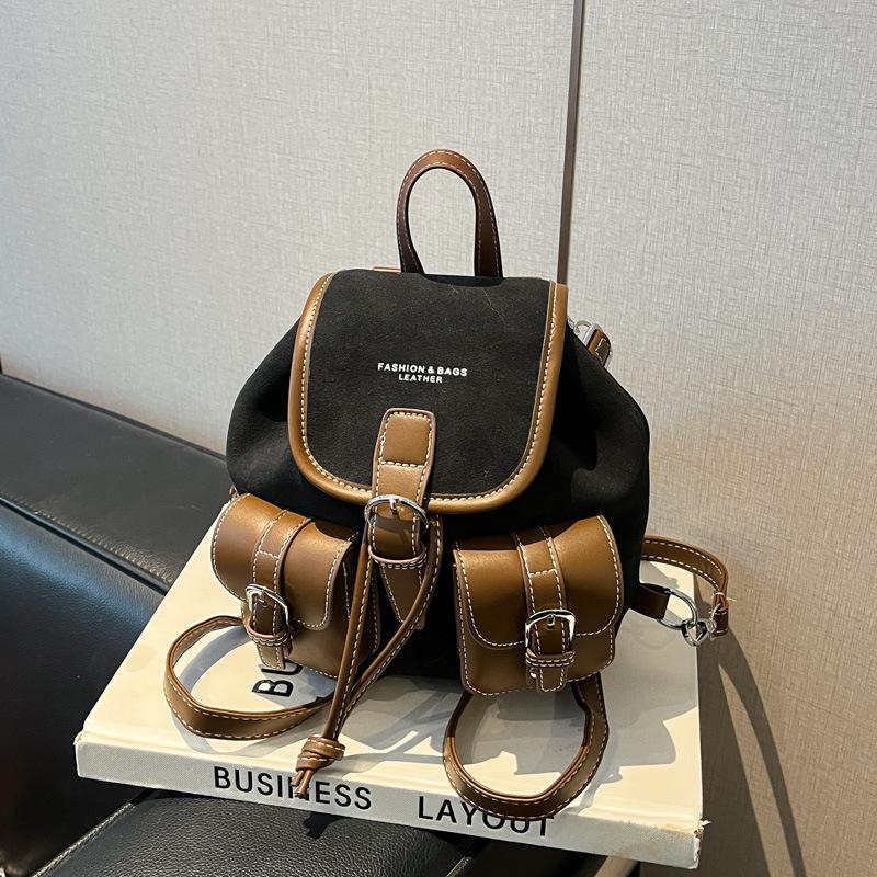Retro Casual Backpack Women's New Fashion Contrasting Colors Niche Handbag Versatile Small Backpack