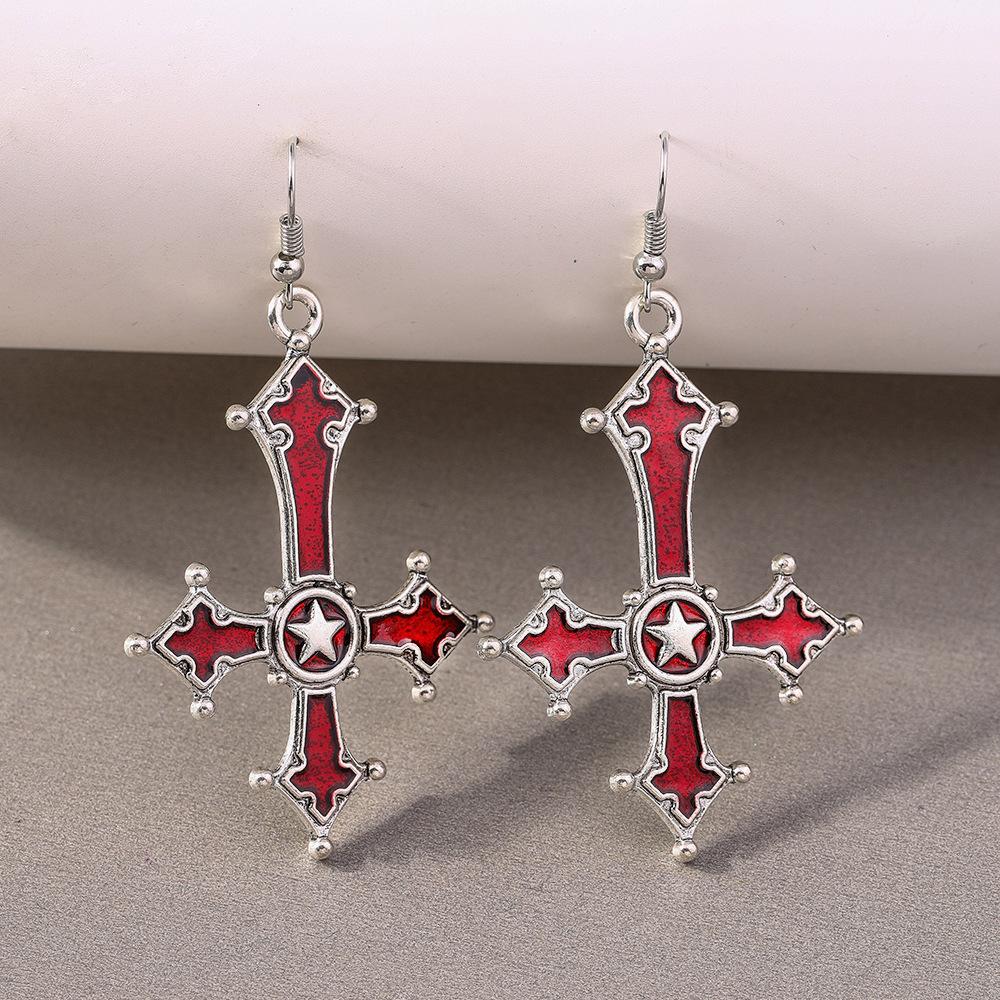 A Pair of Fashion Accessories Dark Cross Ear Hook Earrings New Trend Christian Earrings Earrings Earrings Holiday Accessories