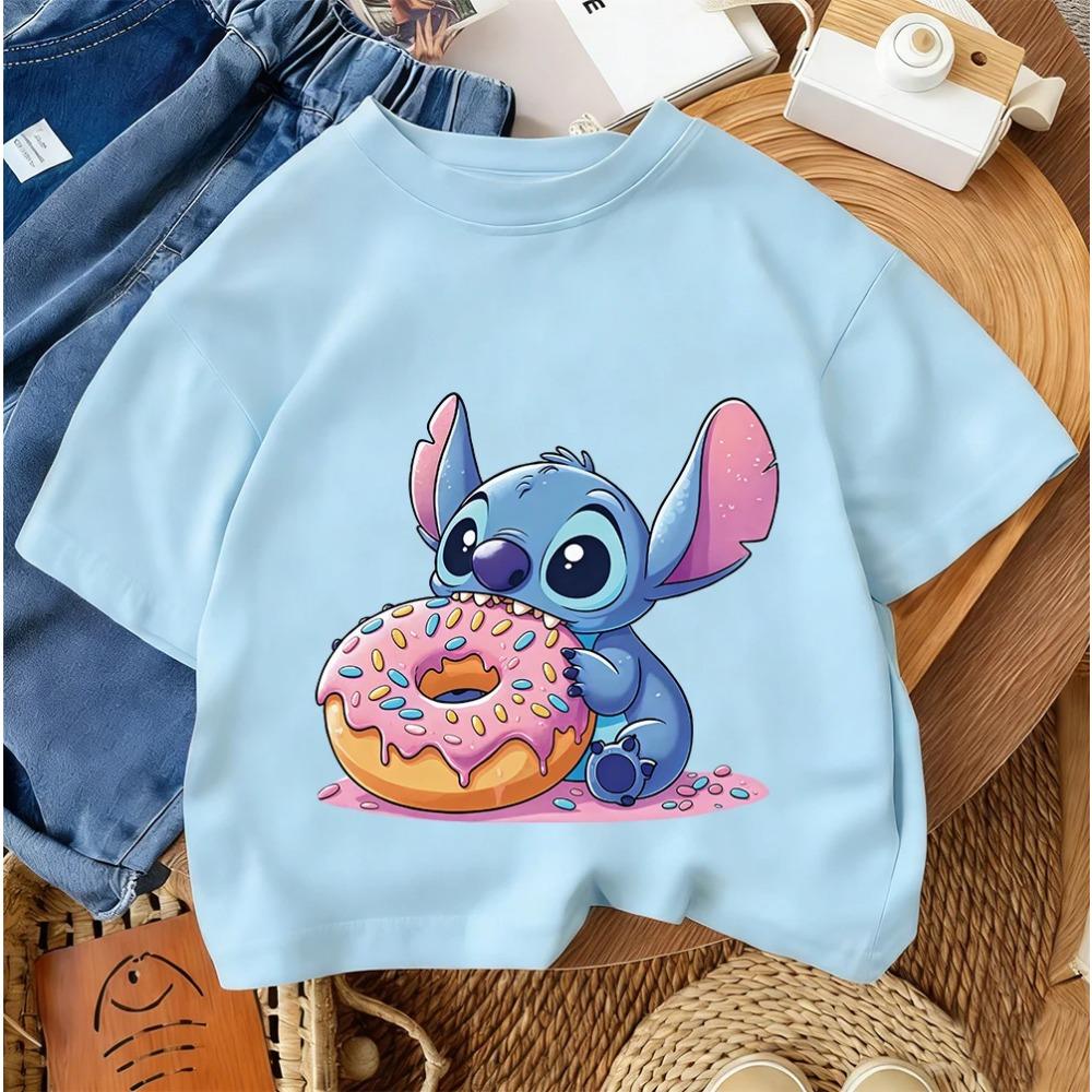 Cute Children Crew Neck Tee Stitch Popular Cartoon For Boys Girls Summer Casual Fashion Wear
