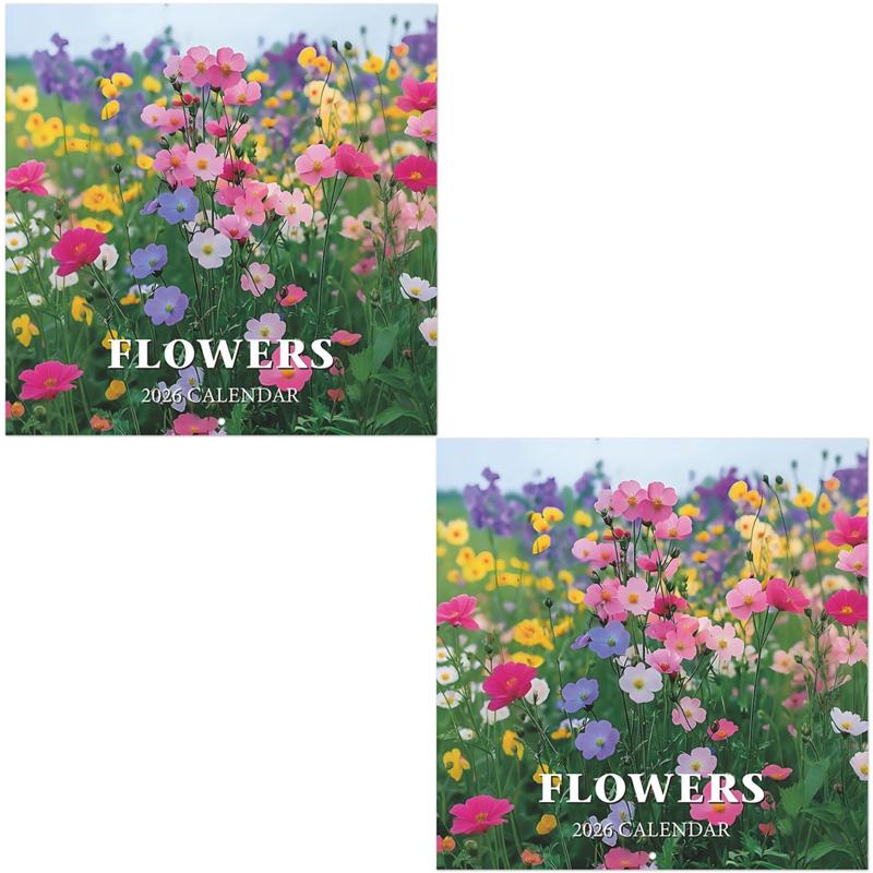 2026 Květinový nástěnný kalendář Silný papír Závěsný 12měsíční kalendář Dekorativní květinový design Kalendář pro kancelářské použití