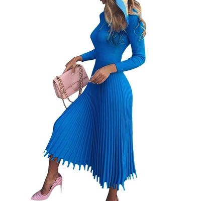 Elegant Party Pleated Sweater Dress Women Winter Autumn Office Ladies Midi Knitted Slim Dresses