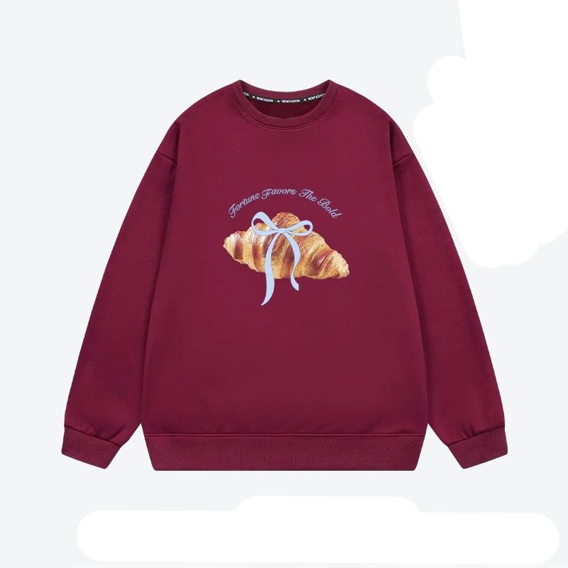 Sweatshirt Bleu Marine pour Femme Imprimé Croissant Coupe Ample Col Rond Doublé Polaire Pull Décontracté