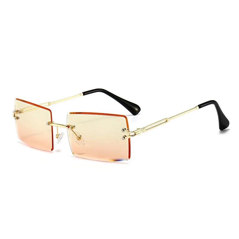 Vintage Fashion New Sunglasses Rimless Frameless Rectangle Shades Gradient UV400 Square Traveling Sun Glasses for Women